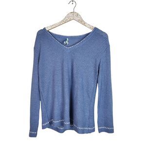 SUNDANCE Sweater Womens XS Blue Thick Stitch Thermal V Neck Top
